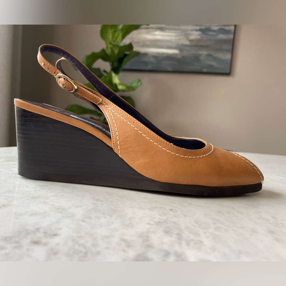 Etienne Aigner leather, wedge, open toe slingback woman’s size 8